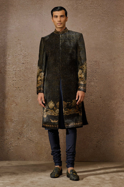 Tarun Tahiliani Menswear Indowestern Sherwani Set Brown indian designer wear online shopping melange singapore