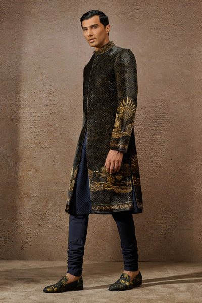 Tarun Tahiliani Menswear Indowestern Sherwani Set Brown indian designer wear online shopping melange singapore