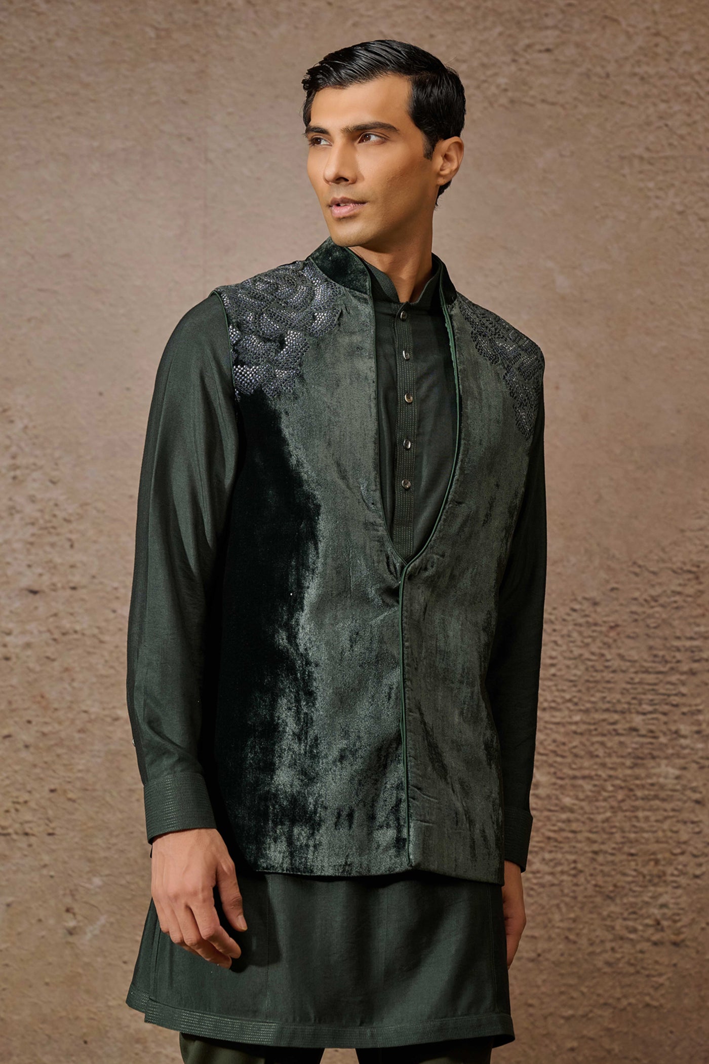 Indowestern Waistcoat Set Emerald