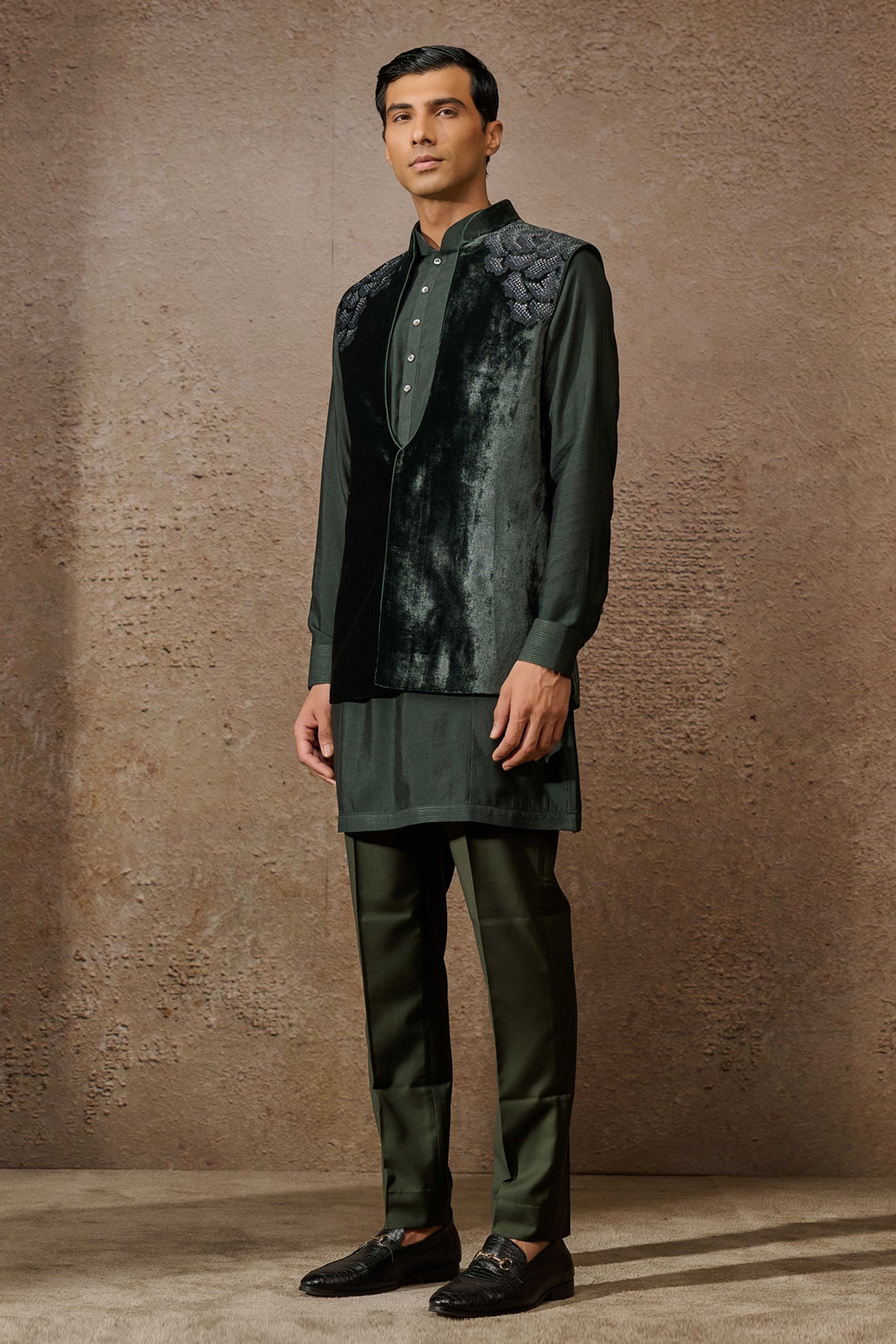 Indowestern Waistcoat Set Emerald