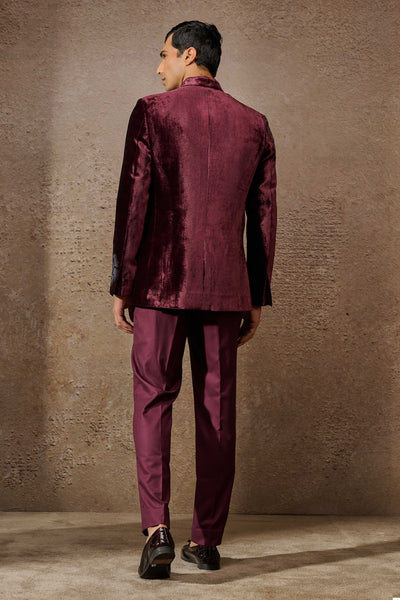 Tarun Tahiliani Menswear Indowestern Wine Bandgala Set indian designer wear online shopping melange singapore