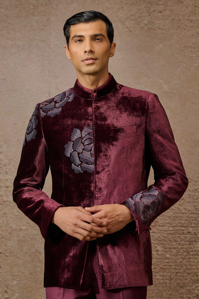 Tarun Tahiliani Menswear Indowestern Wine Bandgala Set indian designer wear online shopping melange singapore