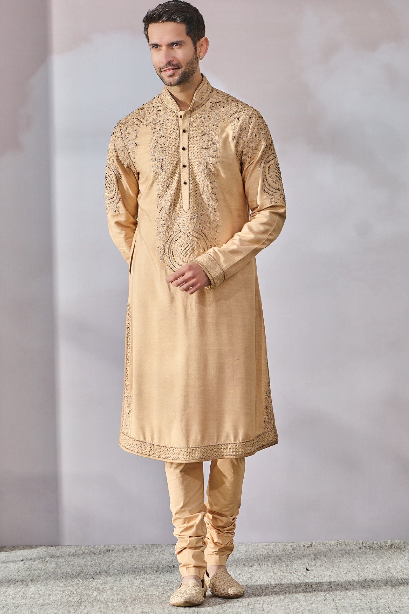 Tarun Tahiliani Menswear Kurta Churidar Gold indian designer wear online shopping melange singapore