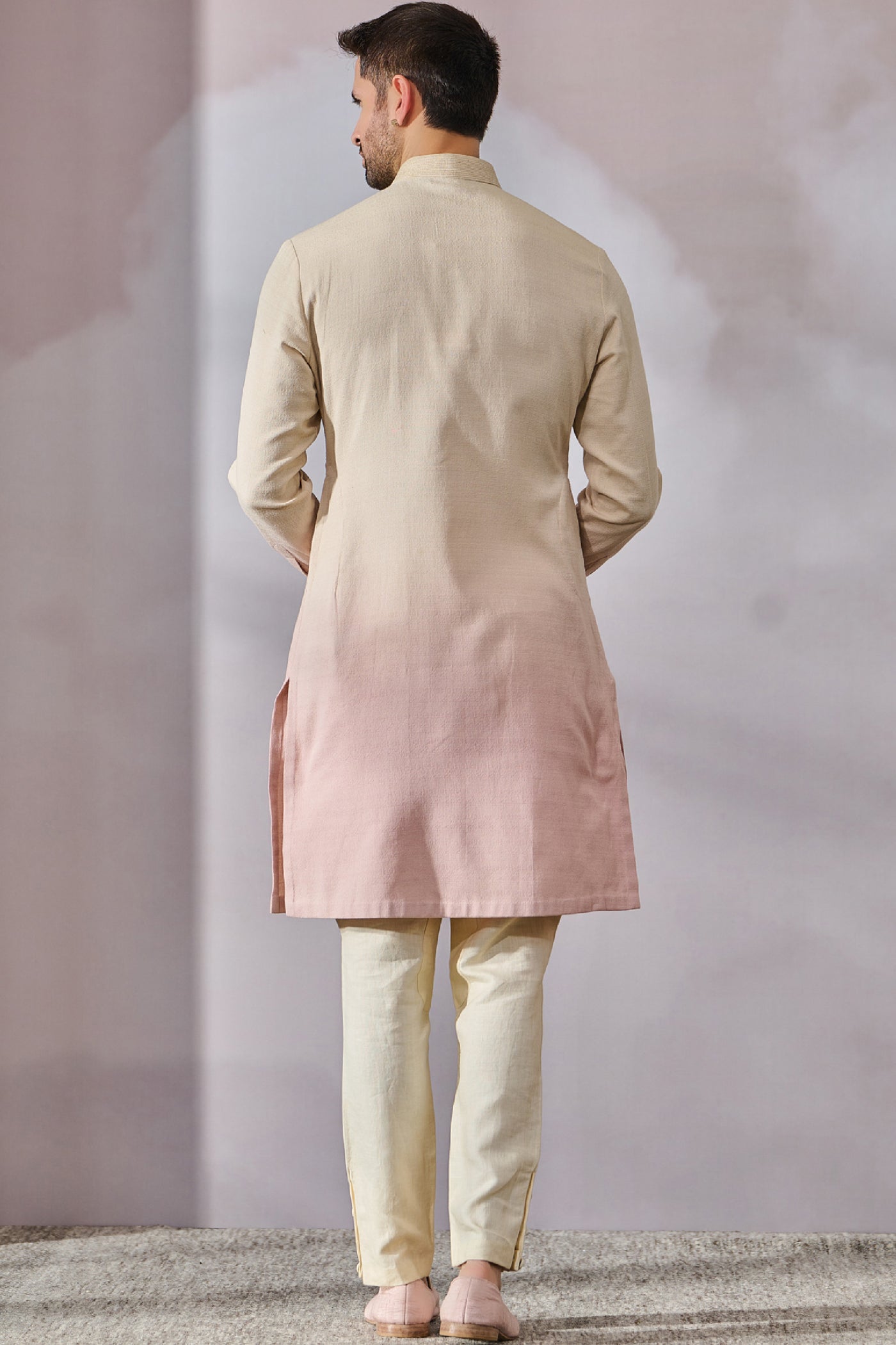 Tarun Tahiliani Menswear Kurta Trouser Beige Salmon indian designer wear online shopping melange singapore