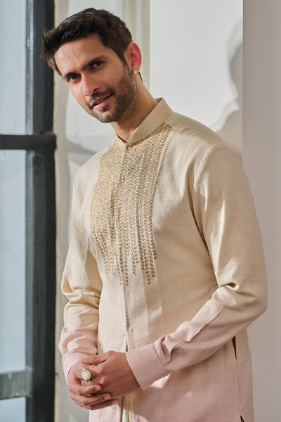 Tarun Tahiliani Menswear Kurta Trouser Beige Salmon indian designer wear online shopping melange singapore