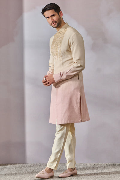 Tarun Tahiliani Menswear Kurta Trouser Beige Salmon indian designer wear online shopping melange singapore