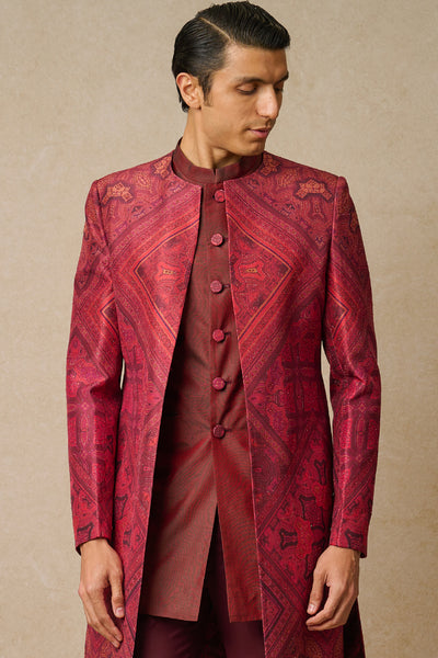 Tarun Tahiliani Menswear Kurta Sherwani And Trouser Wine indian designer wear online shopping melange singapore