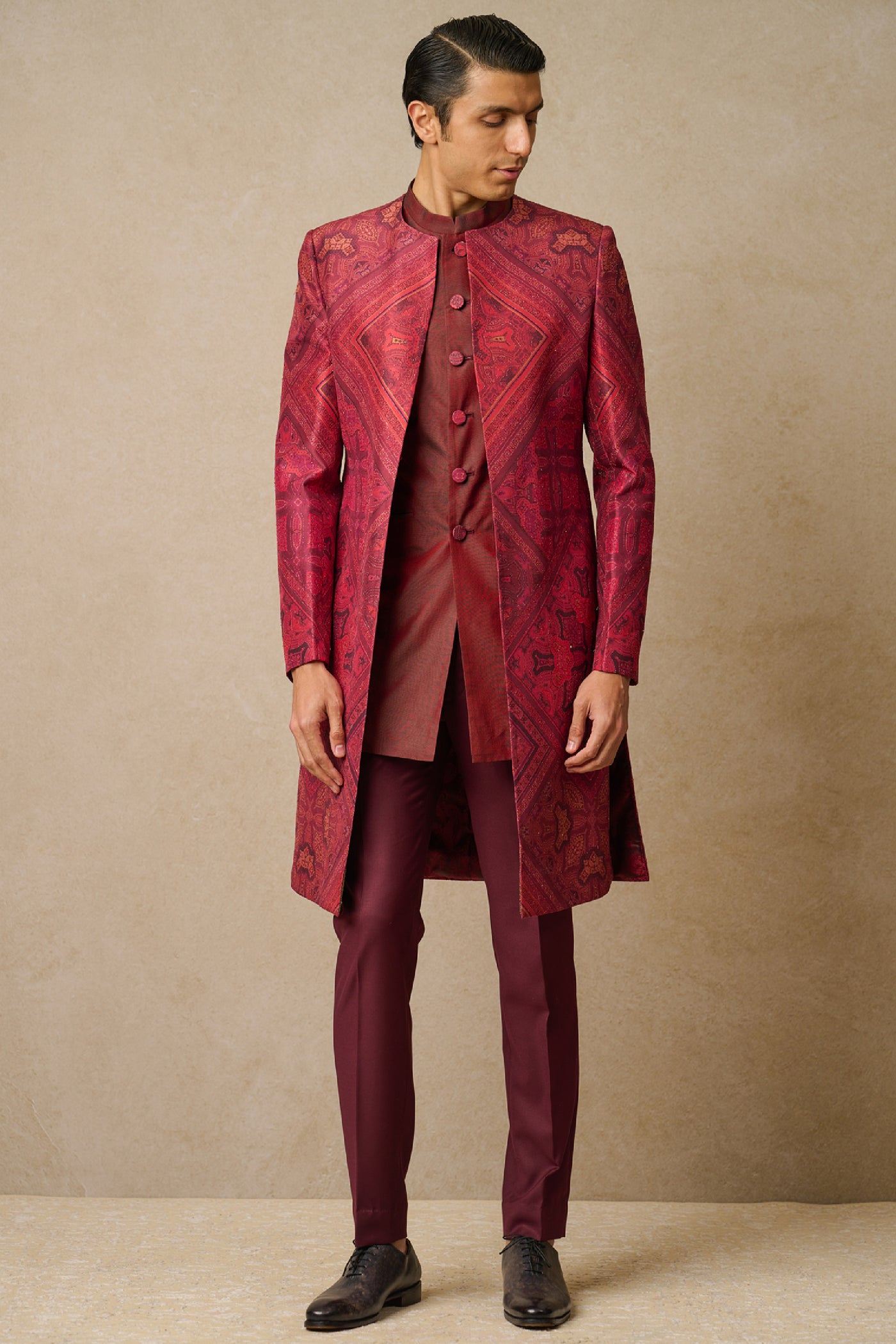 Tarun Tahiliani Menswear Kurta Sherwani And Trouser Wine indian designer wear online shopping melange singapore