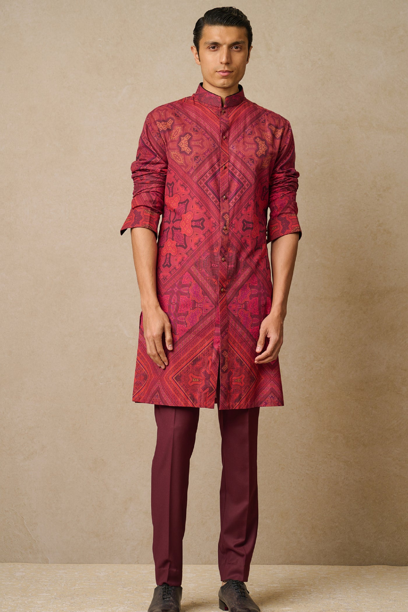 Tarun Tahiliani Menswear Kurta And Trouser Wine indian designer wear online shopping melange singapore