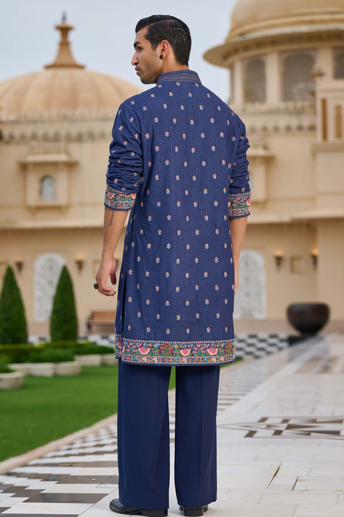 Tarun Tahiliani Menswear Multicolour Hand-Embroidered Kurta Set indian designer wear online shopping melange singapore 