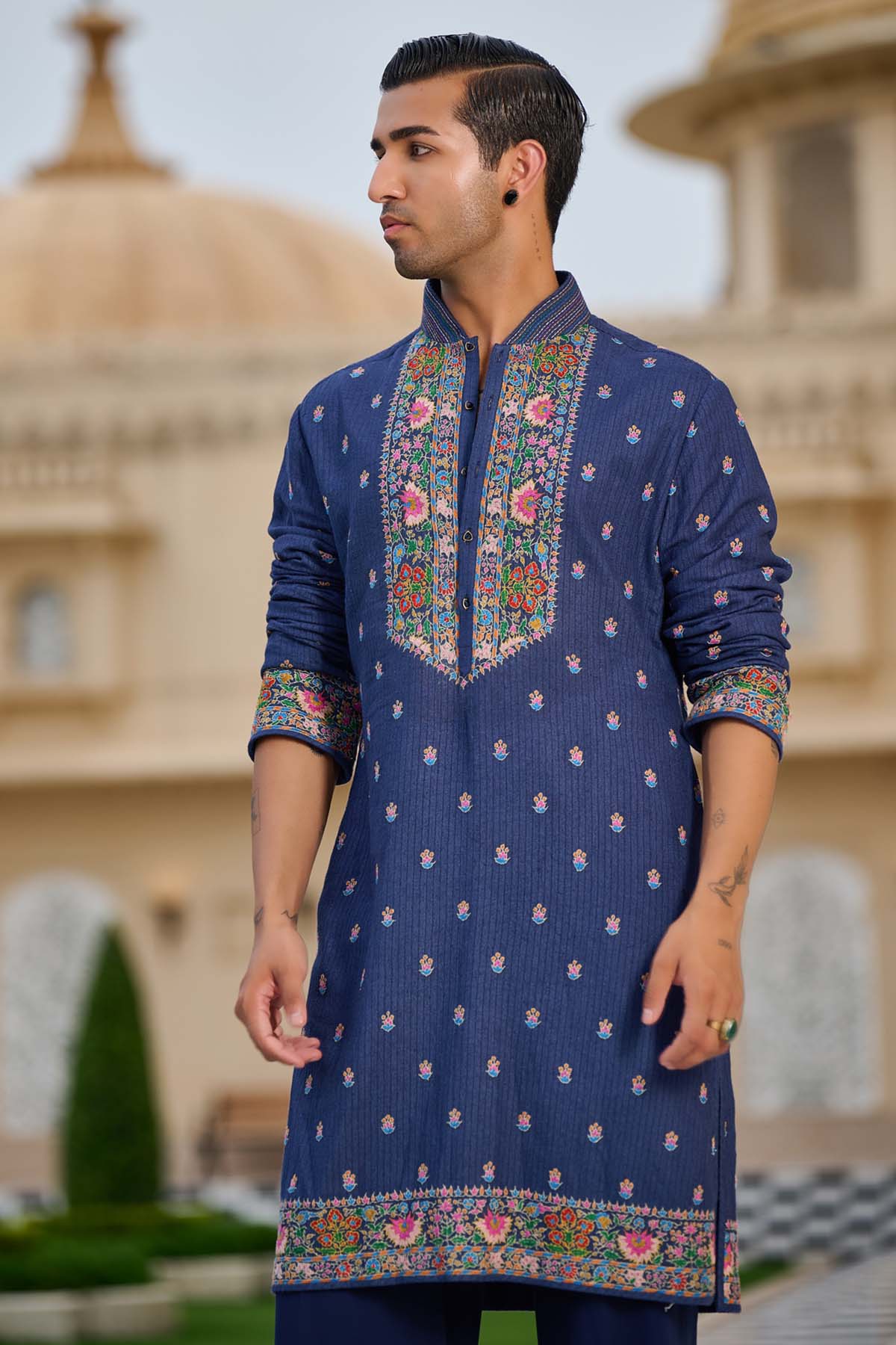 Tarun Tahiliani Menswear Multicolour Hand-Embroidered Kurta Set indian designer wear online shopping melange singapore 
