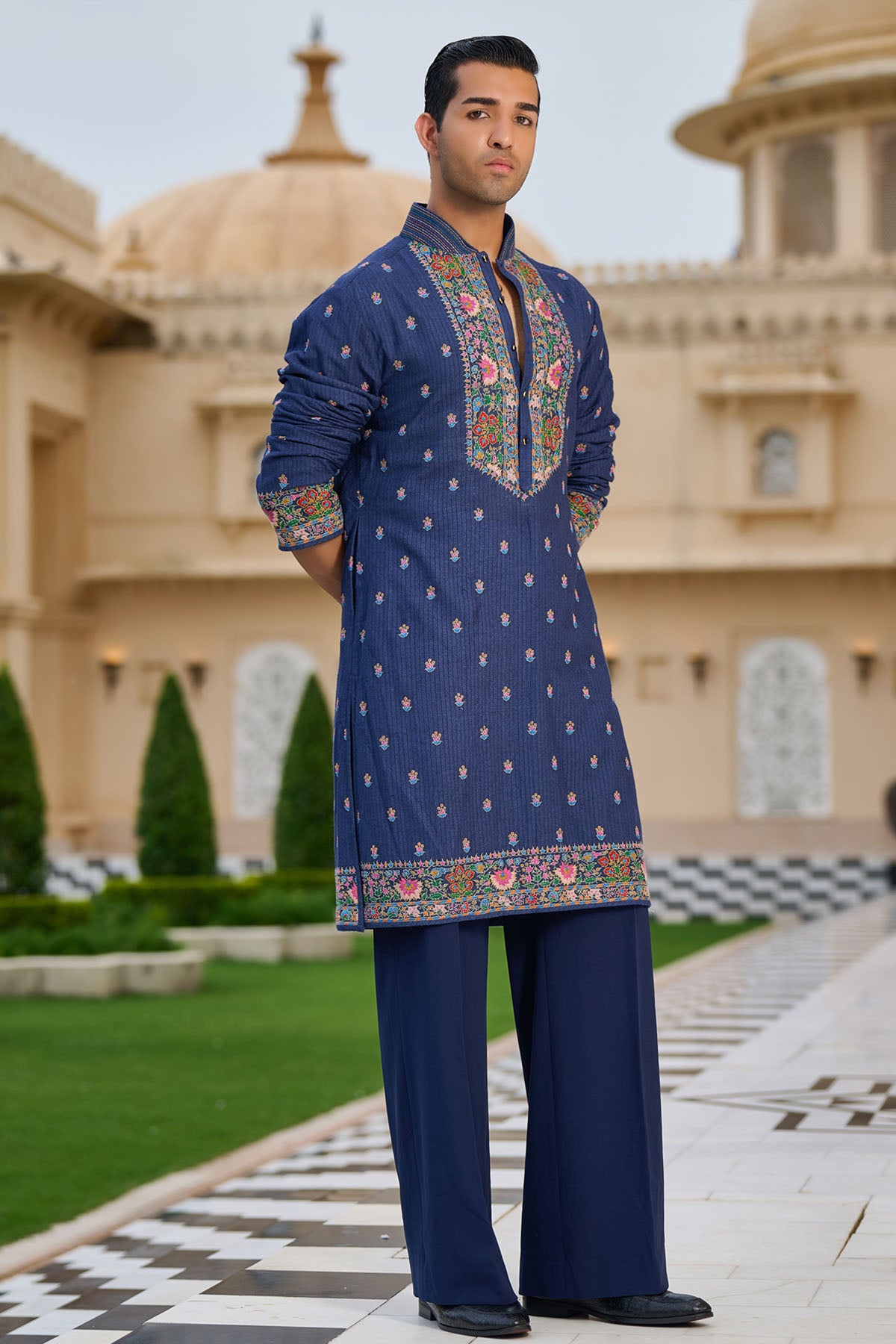 Tarun Tahiliani Menswear Multicolour Hand-Embroidered Kurta Set indian designer wear online shopping melange singapore 