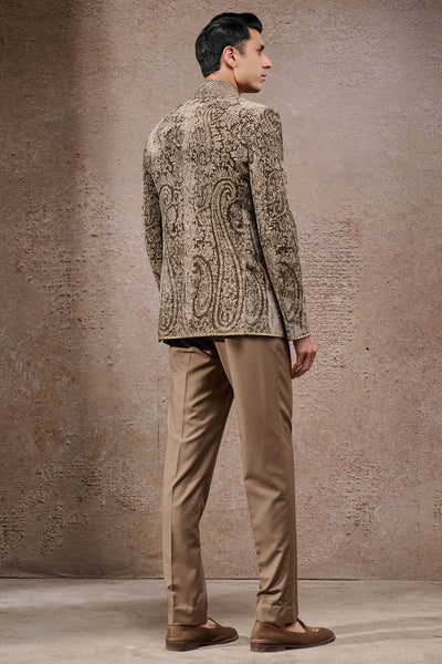 Tarun Tahiliani Menswear Paisley Embroidered Velvet Bandhgala Set indian designer wear online shopping melange singapore 