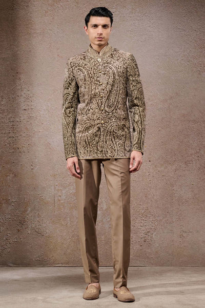 Tarun Tahiliani Menswear Paisley Embroidered Velvet Bandhgala Set indian designer wear online shopping melange singapore 