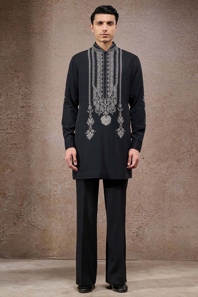 Tarun Tahiliani Menswear Pearl-embroidered Short Kurta With Tousers indian designer wear online shopping melange singapore