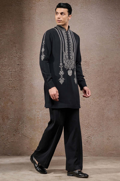 Tarun Tahiliani Menswear Pearl-embroidered Short Kurta With Tousers indian designer wear online shopping melange singapore