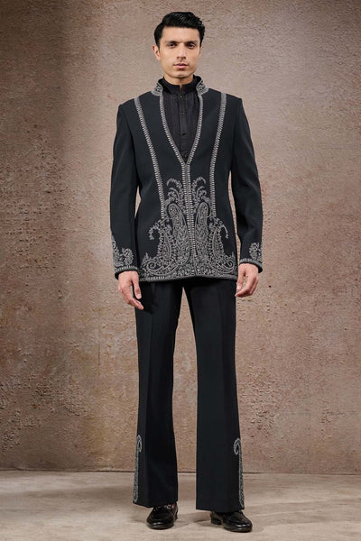 Tarun Tahiliani Menswear Pearl Embroidered Paisley Bandhgala Set indian designer wear online shopping melange singapore 
