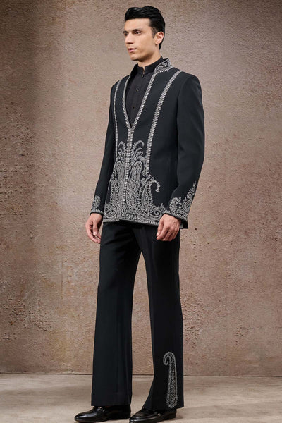 Tarun Tahiliani Menswear Pearl Embroidered Paisley Bandhgala Set indian designer wear online shopping melange singapore 