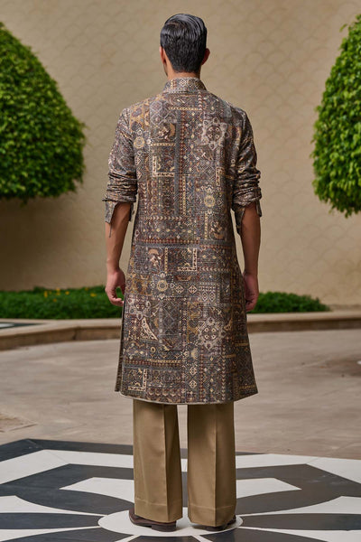 Tarun Tahiliani Menswear Printed Front-Open Kurta Set indian designer wear online shopping melange singapore