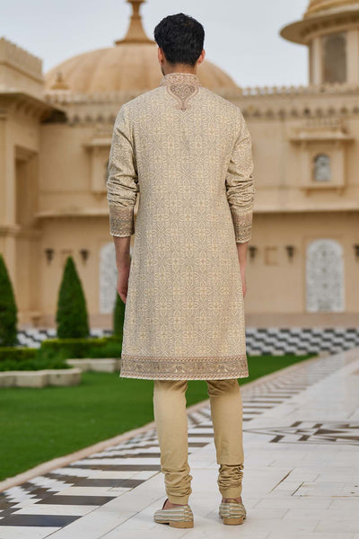 Tarun Tahiliani Menswear Printed Kurta Set with Embroidered Yoke indian designer wear online shopping melange singapore 