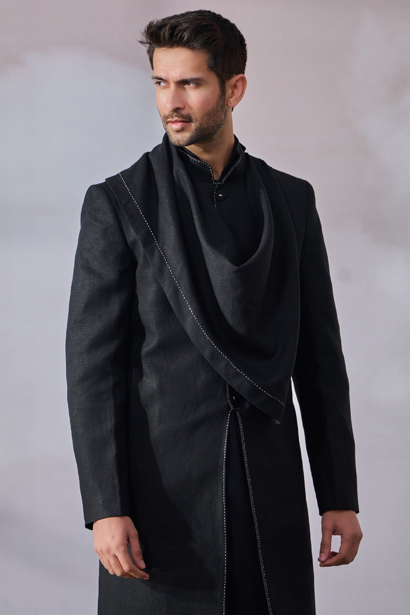 Tarun Tahiliani Menswear Sherwani Kurta Trouser Black indian designer wear online shopping melange singapore