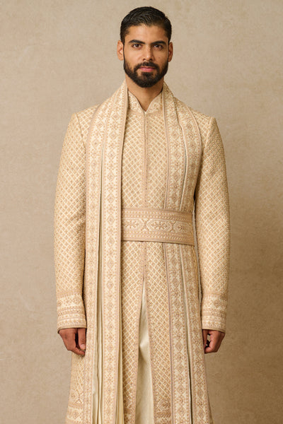 Tarun Tahiliani Menswear Sherwani Set Of 7 Ivory indian designer wear online shopping melange singapore