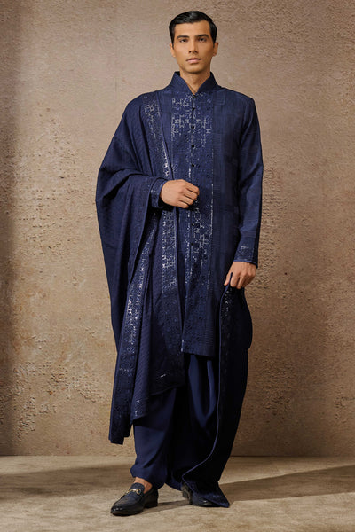 Tarun Tahiliani Menswear Textured Kurta Set Navy indian designer wear online shopping melange singapore