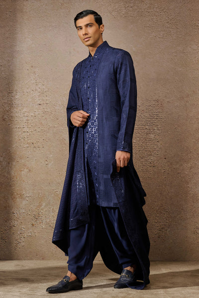 Tarun Tahiliani Menswear Textured Kurta Set Navy indian designer wear online shopping melange singapore