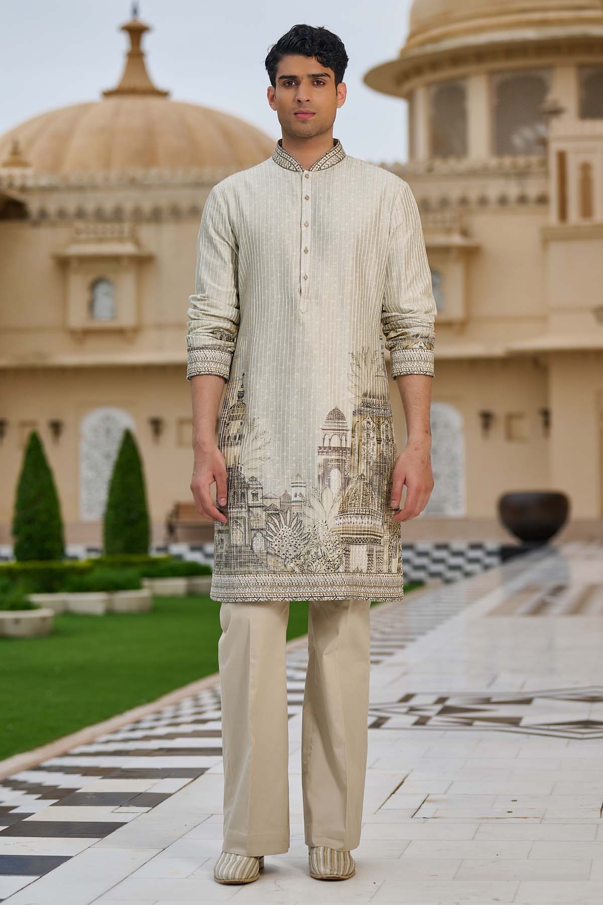 Tarun Tahiliani Menswear Pichwai Printed Kurta Set indian designer wear online shopping melange singapore 