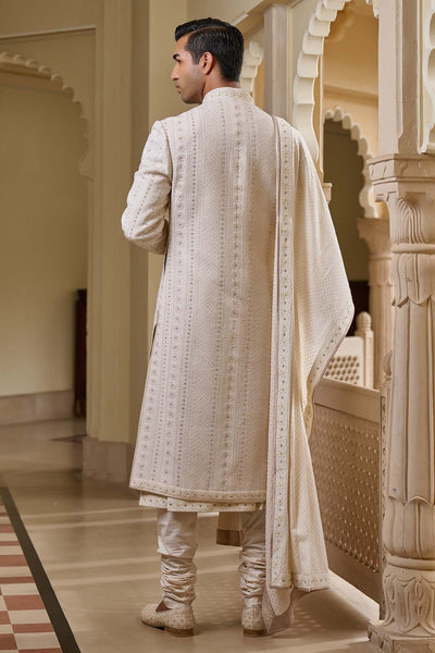 Tarun Tahiliani Menswear Tonal Chikankari Sherwani Set indian designer wear online shopping melange singapore 