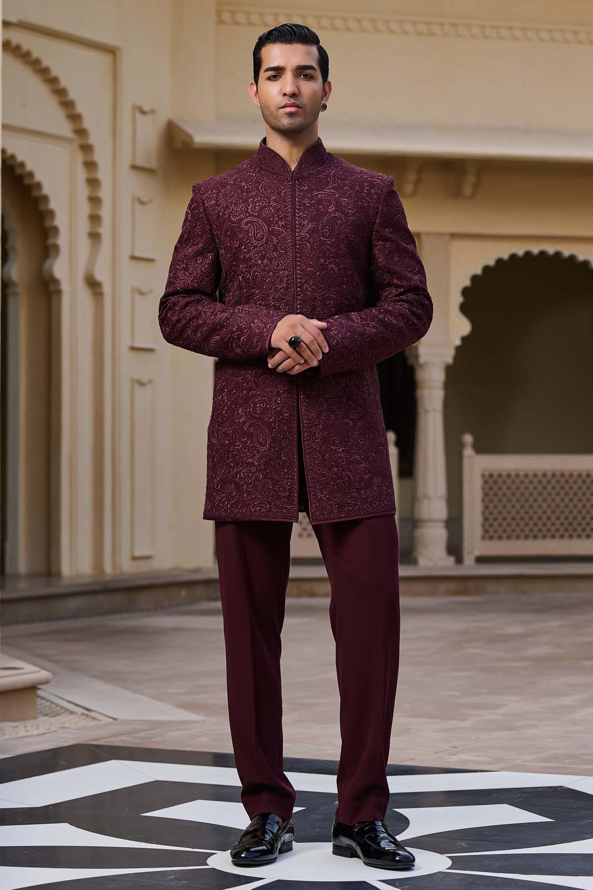 Tarun Tahiliani Menswear Tonal Embroidered Bandhgala Set indian designer wear online shopping melange singapore 