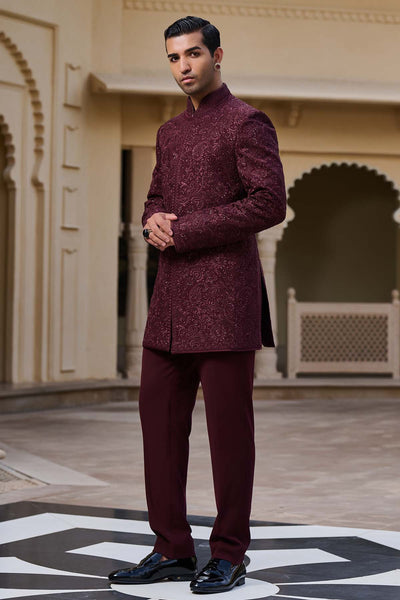 Tarun Tahiliani Menswear Tonal Embroidered Bandhgala Set indian designer wear online shopping melange singapore 