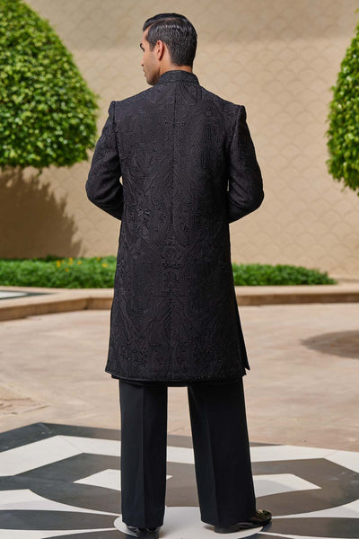 Tarun Tahiliani Menswear Tonal Embroidered Sherwani Set indian designer wear online shopping melange singapore 
