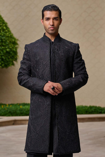 Tarun Tahiliani Menswear Tonal Embroidered Sherwani Set indian designer wear online shopping melange singapore 
