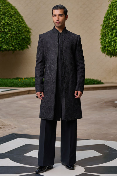Tarun Tahiliani Menswear Tonal Embroidered Sherwani Set indian designer wear online shopping melange singapore 
