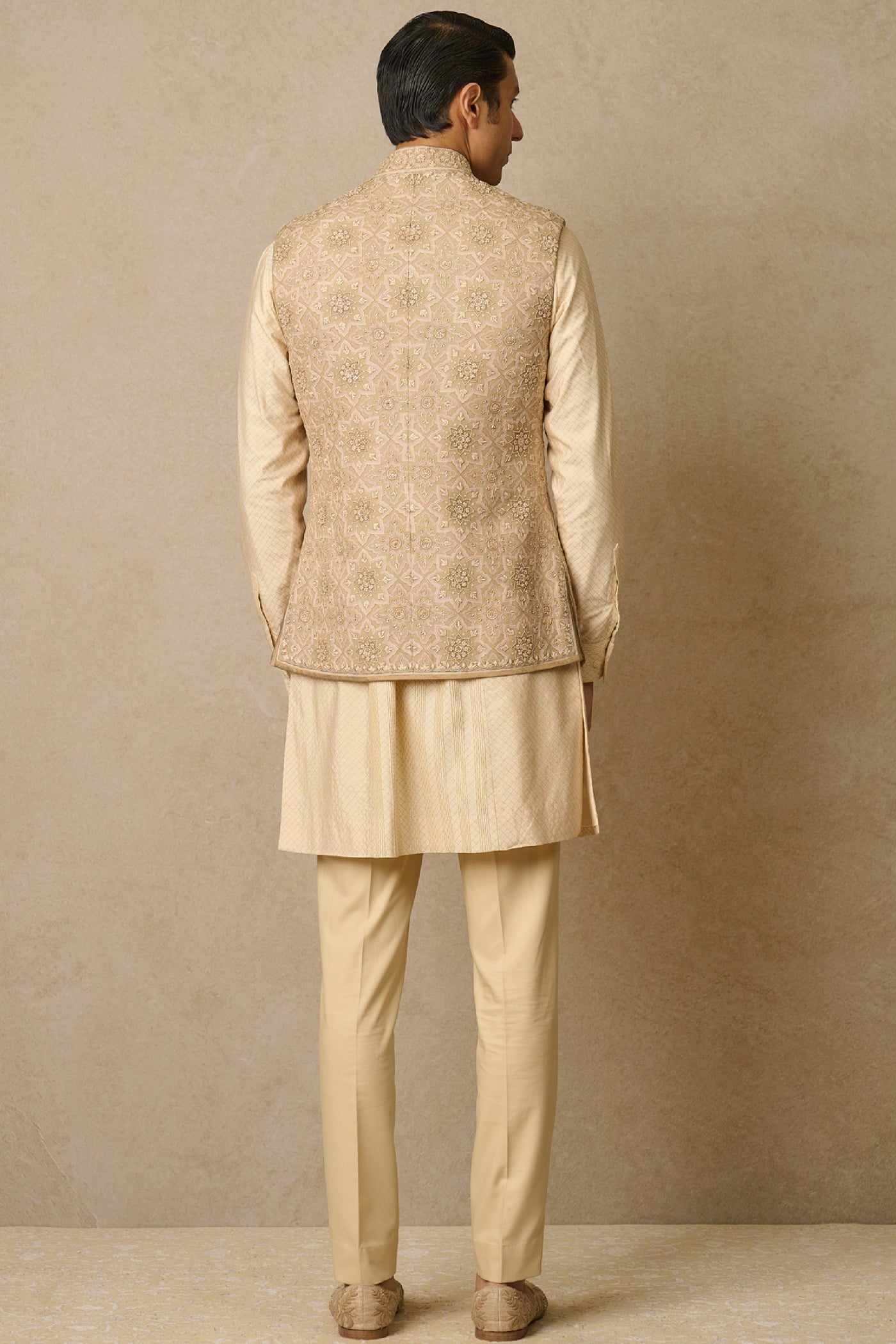 Tarun Tahiliani Menswear Waistcoat Beige indian designer wear online shopping melange singapore