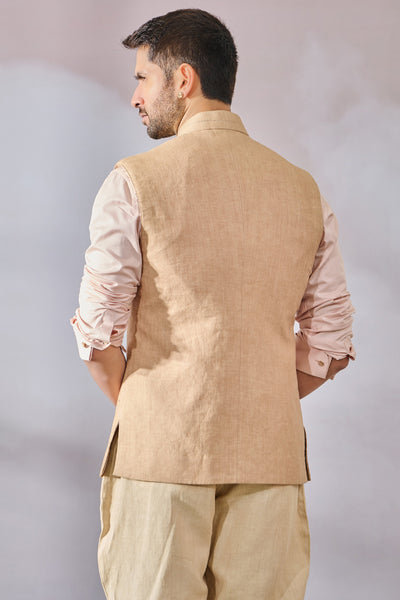 Tarun Tahiliani Menswear Waistcoat Beige indian designer wear online shopping melange singapore