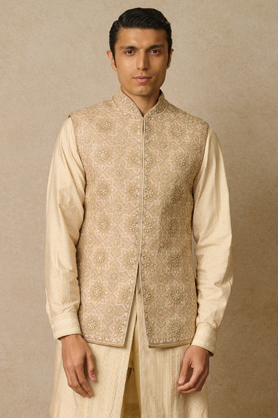 Tarun Tahiliani Menswear Waistcoat Beige indian designer wear online shopping melange singapore