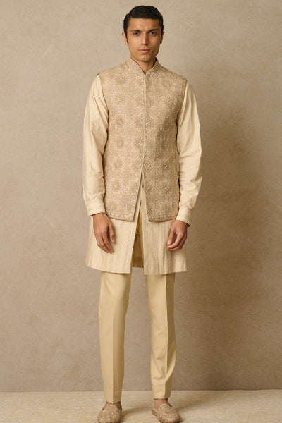 Tarun Tahiliani Menswear Waistcoat Beige indian designer wear online shopping melange singapore