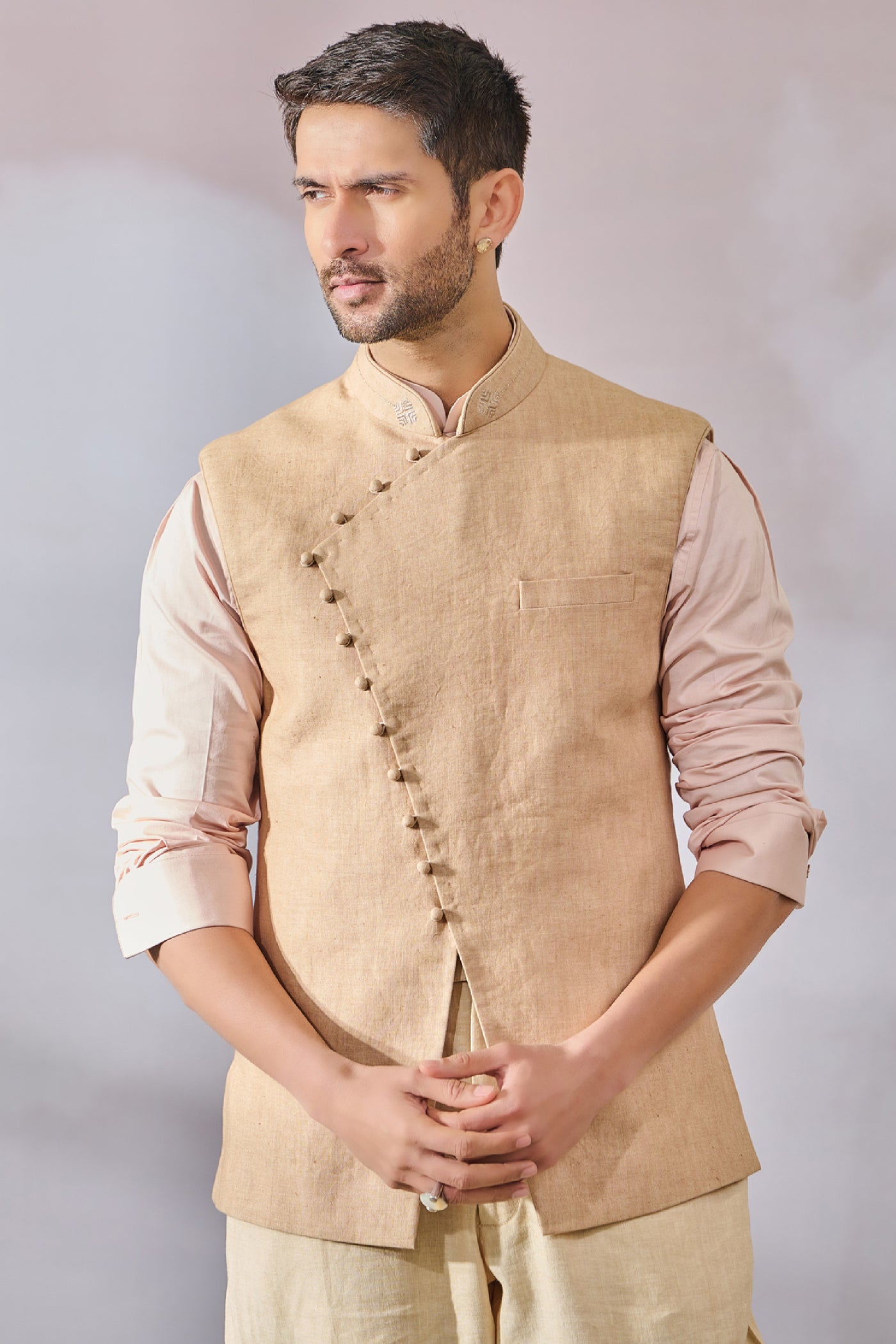 Tarun Tahiliani Menswear Waistcoat Beige indian designer wear online shopping melange singapore