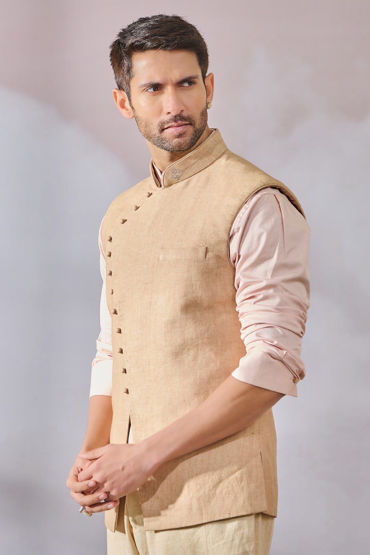 Tarun Tahiliani Menswear Waistcoat Beige indian designer wear online shopping melange singapore