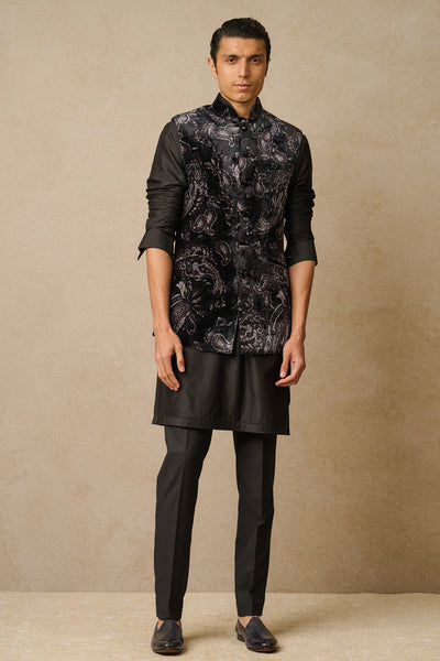 Tarun Tahiliani Menswear Waistcoat Black indian designer wear online shopping melange singapore