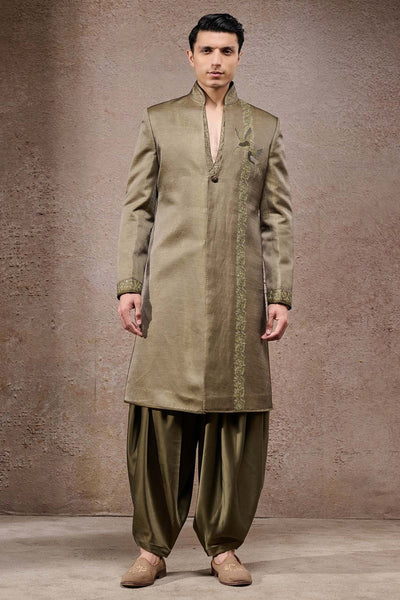 Tarun Tahiliani Menswear Floral Jaal Embroidered Sherwani Set indian designer wear online shopping melange singapore 
