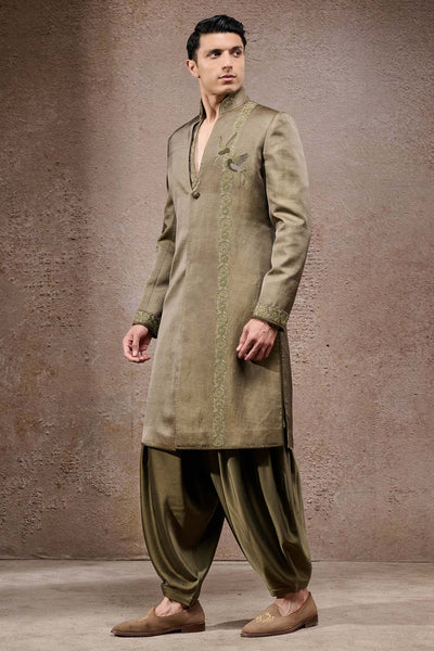 Tarun Tahiliani Menswear Floral Jaal Embroidered Sherwani Set indian designer wear online shopping melange singapore 
