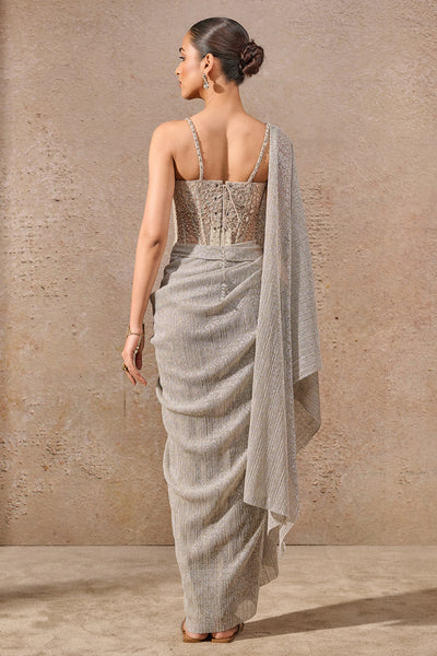 Tarun Tahiliani Metallic Crinkle Concept Saree indian designer wear online shopping melange singapore