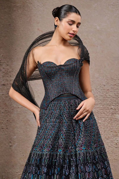 Tarun Tahiliani Mosaic Lehenga with Corset and Drape indian designer wear online shopping melange singapore 
