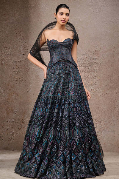 Tarun Tahiliani Mosaic Lehenga with Corset and Drape indian designer wear online shopping melange singapore 