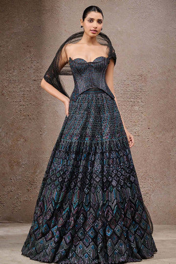 Tarun Tahiliani Mosaic Lehenga with Corset and Drape indian designer wear online shopping melange singapore 