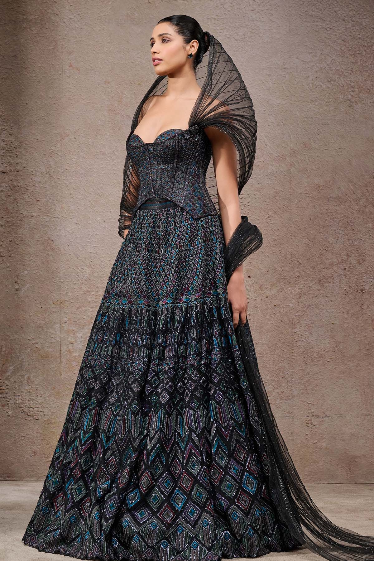 Tarun Tahiliani Mosaic Lehenga with Corset and Drape indian designer wear online shopping melange singapore 