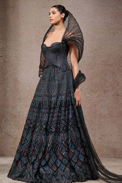 Tarun Tahiliani Mosaic Lehenga with Corset and Drape indian designer wear online shopping melange singapore 